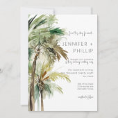Tropische palmbomen Modern Geen Textuur Bruiloft Kaart (Voorkant)