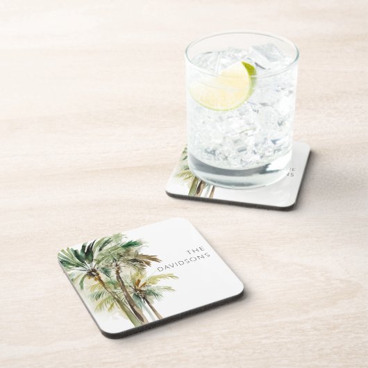 Tropische palmbomen Modern strand Bier Onderzetter (Rechterzijde)