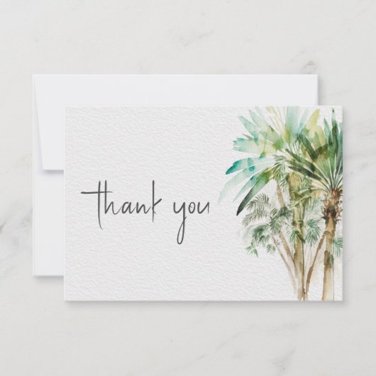 Tropische palmbomen moderne bruiloft bedankkaart (Voorkant)