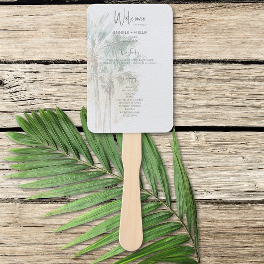 Tropische palmbomen moderne bruiloft handwaaier