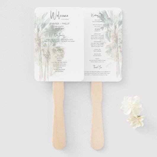Tropische palmbomen moderne bruiloft handwaaier (Voorkant en achterkant)