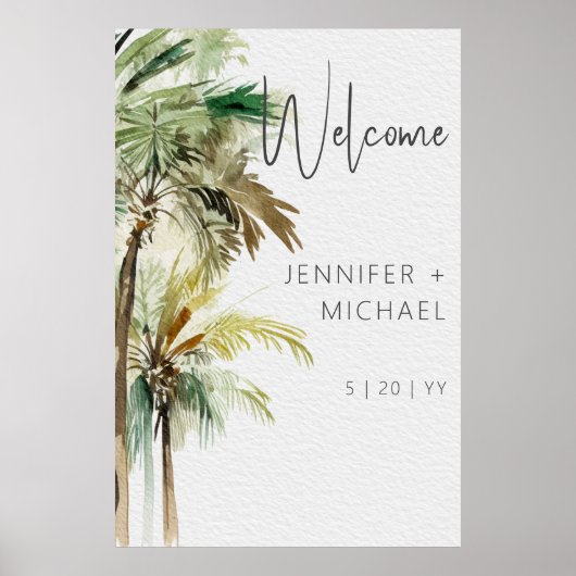 Tropische palmbomen moderne bruiloft poster (Voorkant)