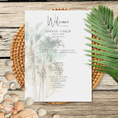 Tropische palmbomen moderne bruiloft programmakaart