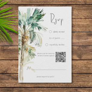 Tropische palmbomen moderne bruiloft QR code RSVP Kaartje
