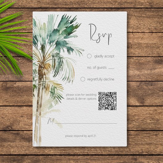 Tropische palmbomen moderne bruiloft QR code RSVP Kaartje