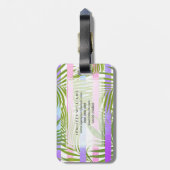 Tropische palmbomen moderne roze vioolstrepen bagagelabel (Achterkant verticaal)