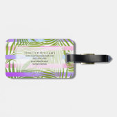 Tropische palmbomen moderne roze vioolstrepen bagagelabel (Achterkant horizontaal)