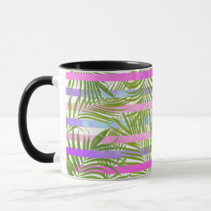Tropische palmbomen moderne roze vioolstrepen mok