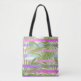 Tropische palmbomen moderne roze vioolstrepen tote bag