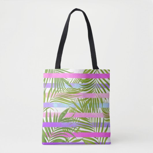 Tropische palmbomen moderne roze vioolstrepen tote bag (Voorkant)