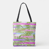 Tropische palmbomen moderne roze vioolstrepen tote bag (Achterkant)