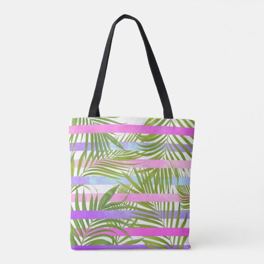 Tropische palmbomen moderne roze vioolstrepen tote bag (Achterkant)