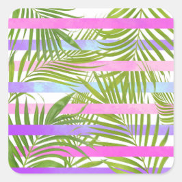 Tropische palmbomen moderne roze vioolstrepen vierkante sticker
