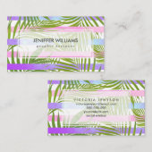 Tropische palmbomen moderne roze vioolstrepen visitekaartje (Voorkant / Achterkant)