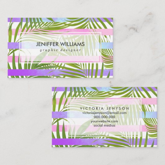 Tropische palmbomen moderne roze vioolstrepen visitekaartje (Voorkant / Achterkant)