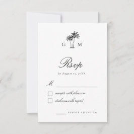 Tropische Palmbomen Monogram Bestemming Huwelijk RSVP Kaartje