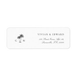 Tropische Palmbomen Monogram Retouradres Huwelijk Etiket