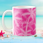 Tropische palmbomen Monogrammed Hot Pink Koffiemok