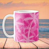Tropische palmbomen Monogrammed Hot Pink Koffiemok
