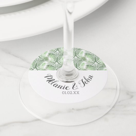 Tropische palmbomen - Naam Wijnglaslabel (Dichtbij)