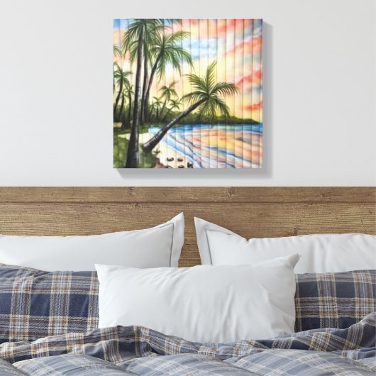 TROPISCHE PALMBOMEN NAAR BLINDEN CANVAS AFDRUK (Insitu (Slaapkamer))