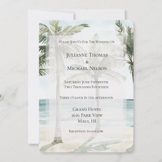 Tropische palmbomen Ocean Beach bruiloft Kaart (Voorkant)