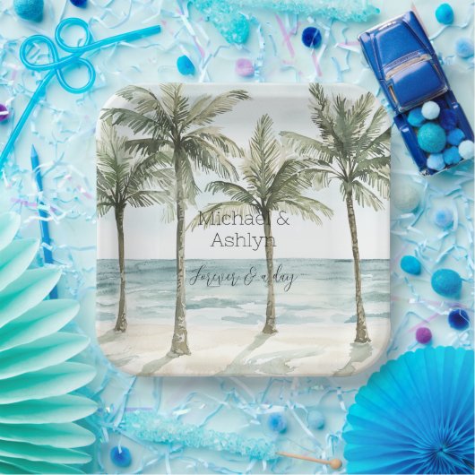 Tropische palmbomen Ocean Beach bruiloft Papieren Bordje (Feest)