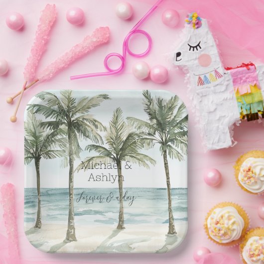 Tropische palmbomen Ocean Beach bruiloft Papieren Bordje (Feest)