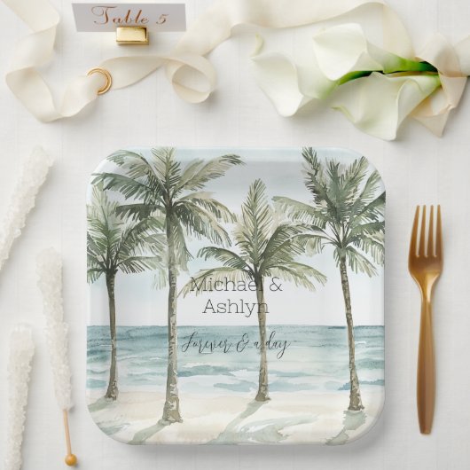 Tropische palmbomen Ocean Beach bruiloft Papieren Bordje (Huwelijk)