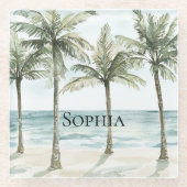 Tropische palmbomen Ocean Beach Glazen Onderzetter (Voorkant)