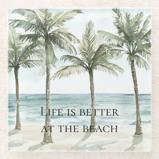 Tropische palmbomen Ocean Beach Glazen Onderzetter (Voorkant)