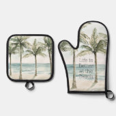Tropische palmbomen Ocean Beach Ovenwant & Pannenlap Set (Voorkant)