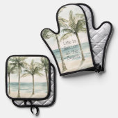 Tropische palmbomen Ocean Beach Ovenwant & Pannenlap Set (Voorkant / Achterkant)