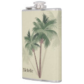 Tropische  palmbomen op Bleek groen Heupfles (Links)