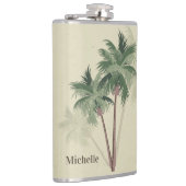 Tropische  palmbomen op Bleek groen Heupfles (Rechts)