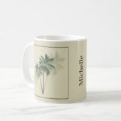 Tropische  palmbomen op Bleek groen Koffiemok (Voorkant links)