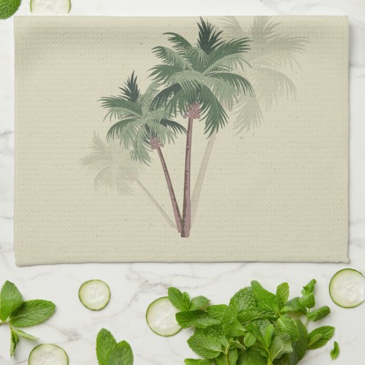 Tropische  palmbomen op Bleek groen Theedoek (Gevouwen)