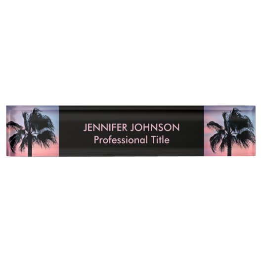 Tropische palmbomen op de zon naambordje (Voorkant)
