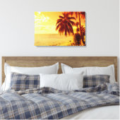 Tropische palmbomen op een strand bij zonsondergan canvas afdruk (Insitu (Slaapkamer))