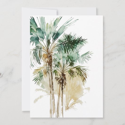 Tropische palmbomen op het strand Moderne bruiloft Kaart (Achterkant)