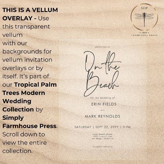 Tropische palmbomen op het strand Moderne bruiloft Vellum Uitnodigingen