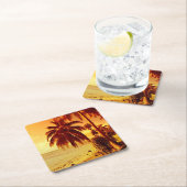 Tropische palmbomen op het strand op het onderzett kartonnen onderzetters (Insitu)