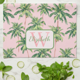 Tropische palmbomen op roze gepersonaliseerd theedoek