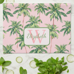 Tropische palmbomen op roze gepersonaliseerd theedoek