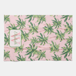 Tropische palmbomen op roze gepersonaliseerd theedoek
