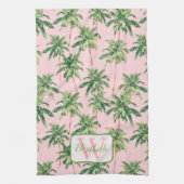 Tropische palmbomen op roze gepersonaliseerd theedoek (Verticaal)