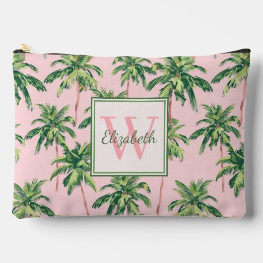 Tropische palmbomen op roze monogram etui (Voorkant)