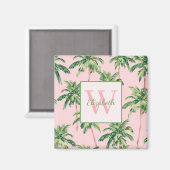 Tropische palmbomen op roze monogram magneet (Voorkant / Achterkant)