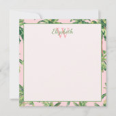 Tropische palmbomen op roze monogram notitiekaartje (Voorkant)