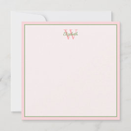 Tropische palmbomen op roze monogram notitiekaartje